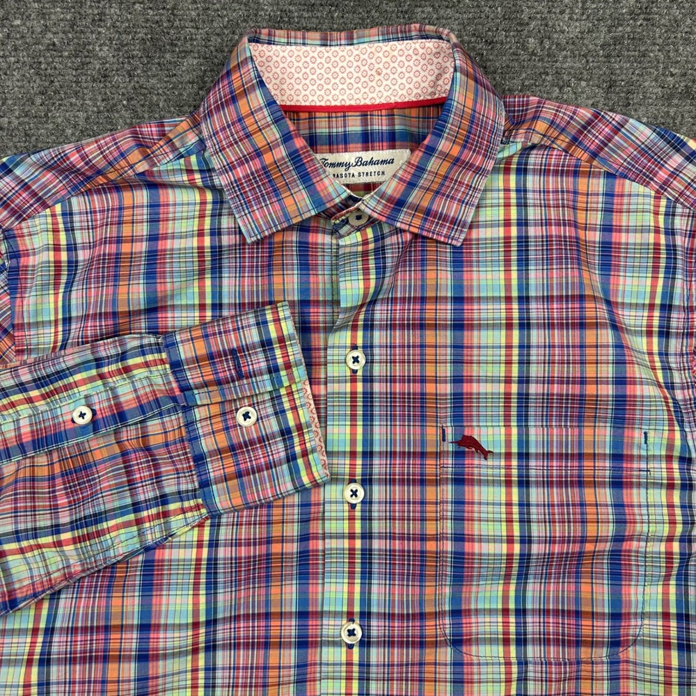 Tommy Bahama Sarasota Stretch Shirt Mens XS Multicolor Plaid Coolmax Button Up
